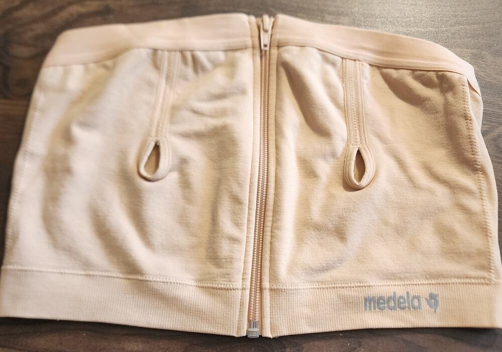 Medela Front Zip Hand Free Strapless Pumping Tan Bra Large